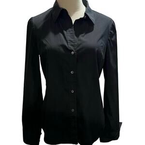 Theory Classic Women’s Black MOP Button‎ Long Sleeve Shirt Sz Xs-Small